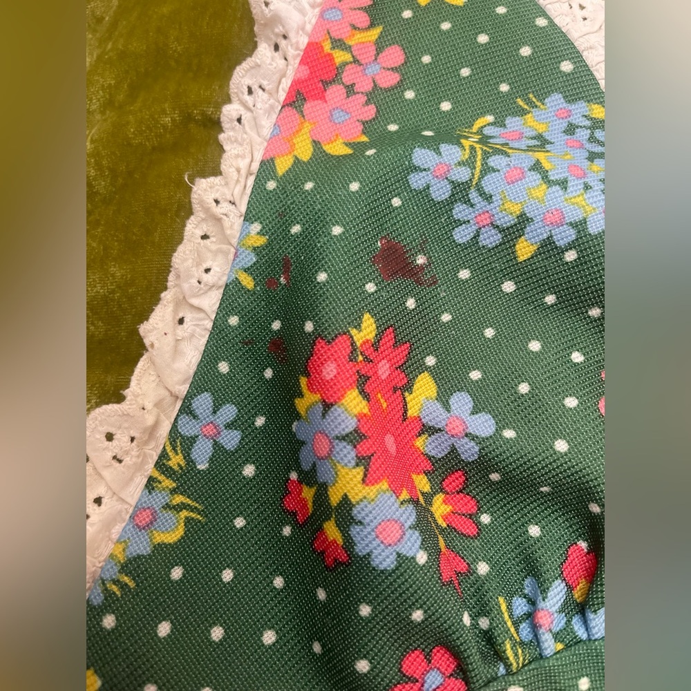 Vintage 1970s floral halter lace button flower green top boho chic - Picture 6 of 16